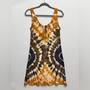 Raya Sun Orange Brown Cream Tie-Dye Dress Medium